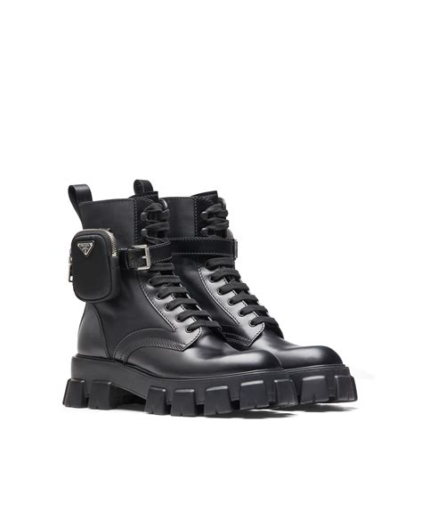 monolith leather and nylon combat boots prada